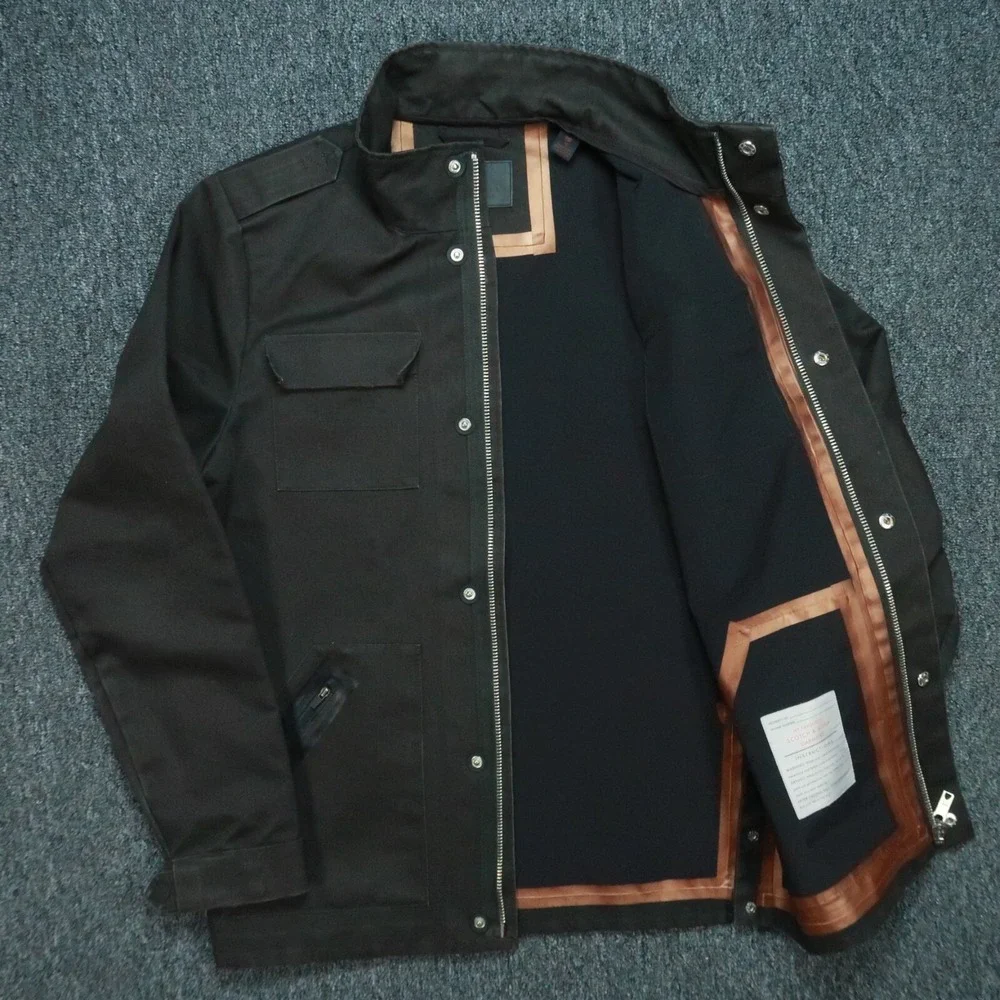 Scotch Soda Jacket Mens Medium Green Full Zip Snap Waterproof Waxed‎ - Picture 3 of 13